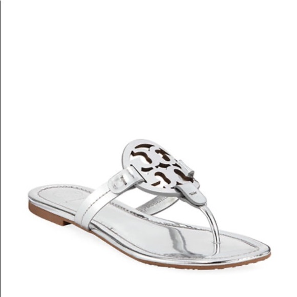 Tory Burch Miller Mirror Metallic Silver Sandals - Picture 3 of 10